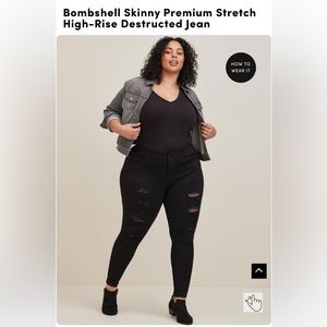 Torrid Bombshell Skinny High Rise Destructed Black Jean - Size 20 short